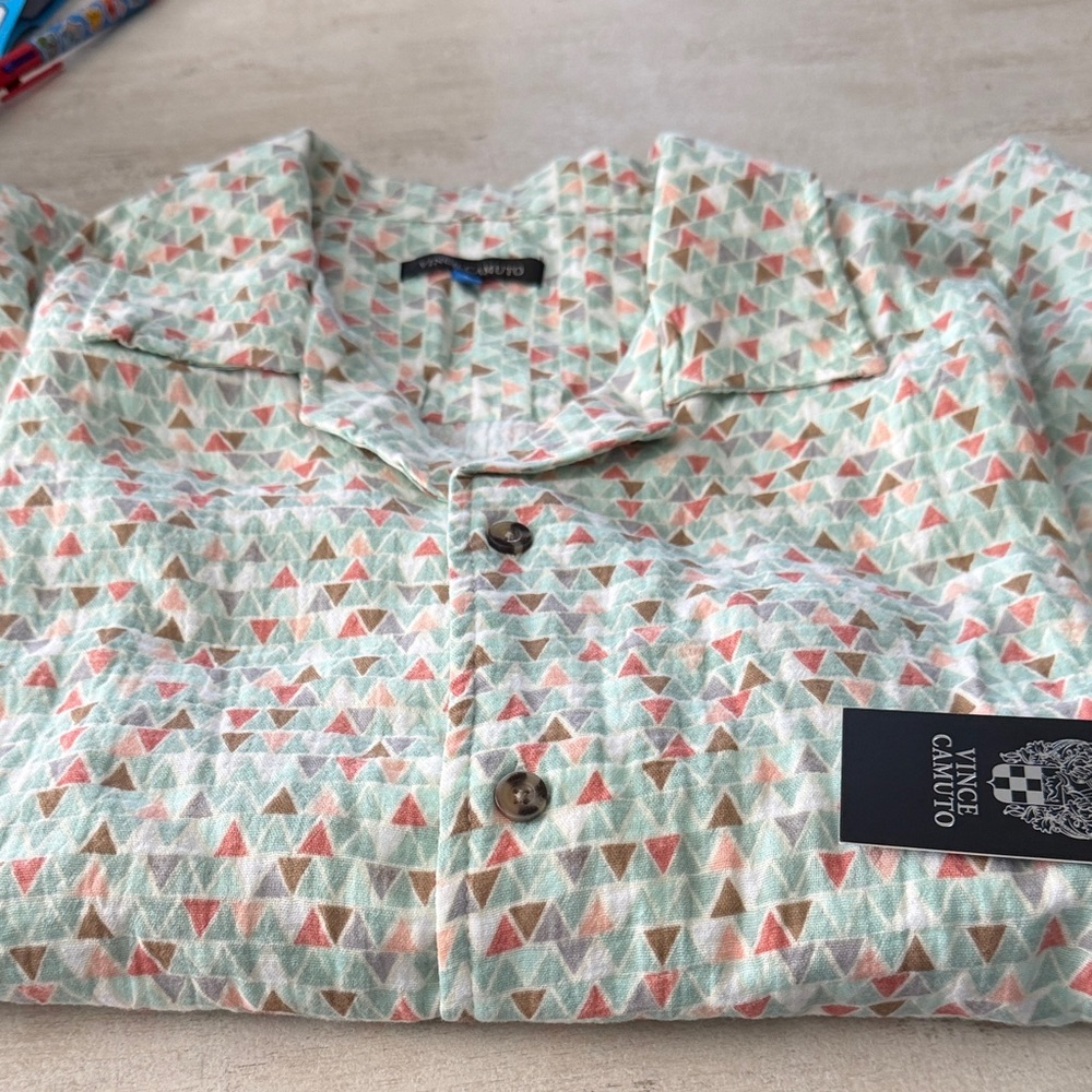 Vince Camuto Men's Triangle Pattern Shirt - Mint and Coral